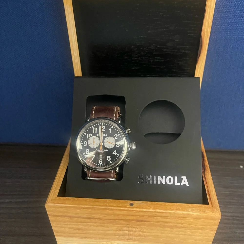 Shinola Black Dial Watch with Brown Leather Strap - Picture 3 of 3